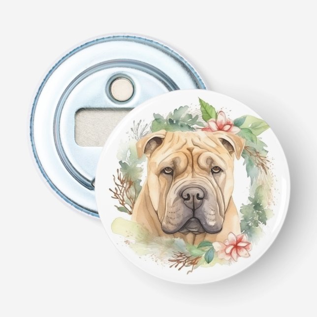 Shar Pei Christmas Wreath Festive Pup  Bottle Opener (Front)