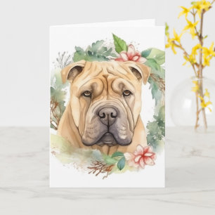Shar Pei Christmas Wreath Festive Pup  Card