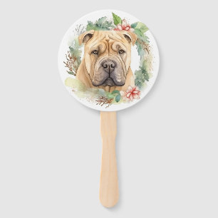 Shar Pei Christmas Wreath Festive Pup Hand Fan