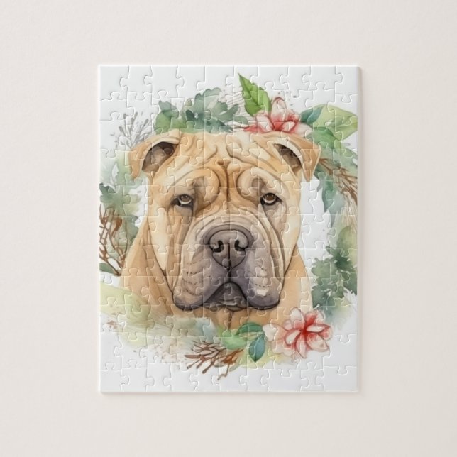 Shar Pei Christmas Wreath Festive Pup  Jigsaw Puzzle (Vertical)