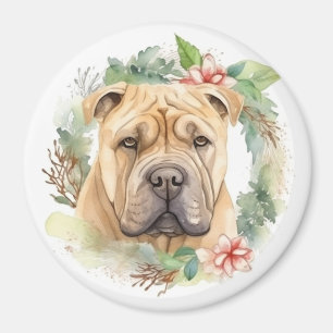 Shar Pei Christmas Wreath Festive Pup  Magnet