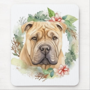 Shar Pei Christmas Wreath Festive Pup  Mouse Mat