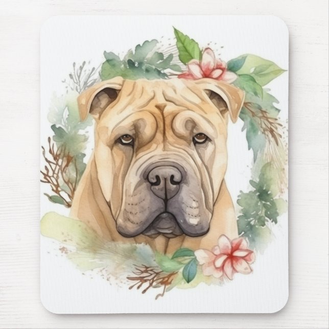Shar Pei Christmas Wreath Festive Pup  Mouse Mat (Front)