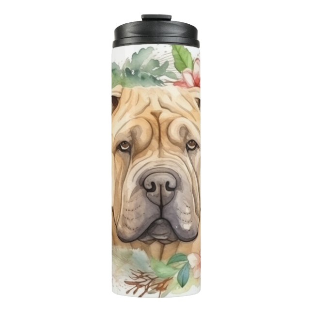 Shar Pei Christmas Wreath Festive Pup  Thermal Tumbler (Front)