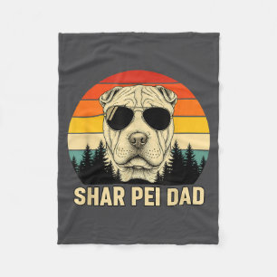 Shar Pei Dad Retro Sunset Design - Vintage Dog Dad Fleece Blanket