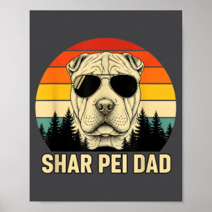 Shar Pei Dad Retro Sunset Design - Vintage Dog Dad Poster