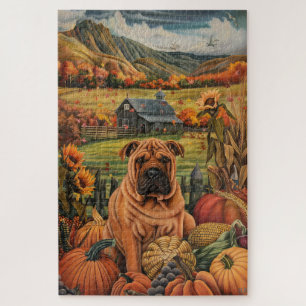 Shar Pei Dog Autumn Harvest Thanksgiving Jigsaw Puzzle