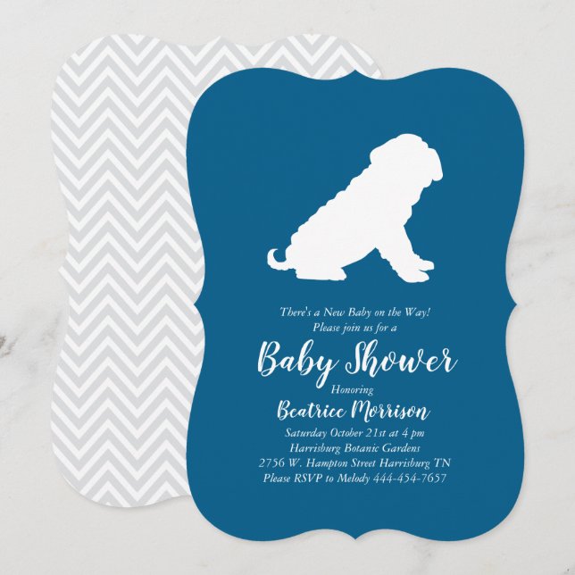 Shar-Pei Dog Baby Shower Blue Boy Invitation (Front/Back)