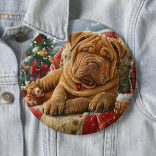 Shar Pei Dog Christmas Festive 6 Cm Round Badge