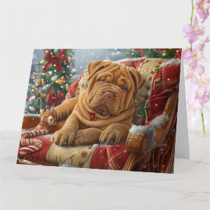 Shar Pei Dog Christmas Festive Card