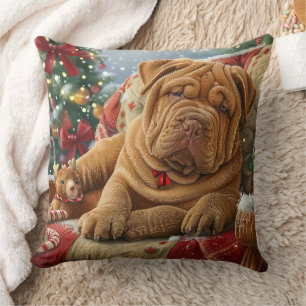 Shar Pei Dog Christmas Festive Cushion
