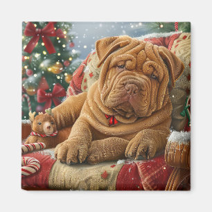 Shar Pei Dog Christmas Festive Magnet