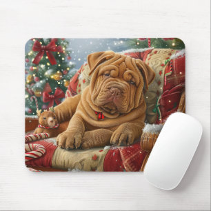 Shar Pei Dog Christmas Festive Mouse Mat