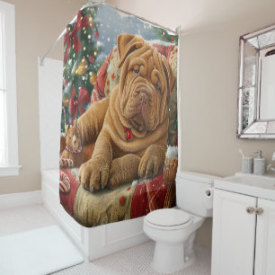 Shar Pei Dog Christmas Festive Shower Curtain