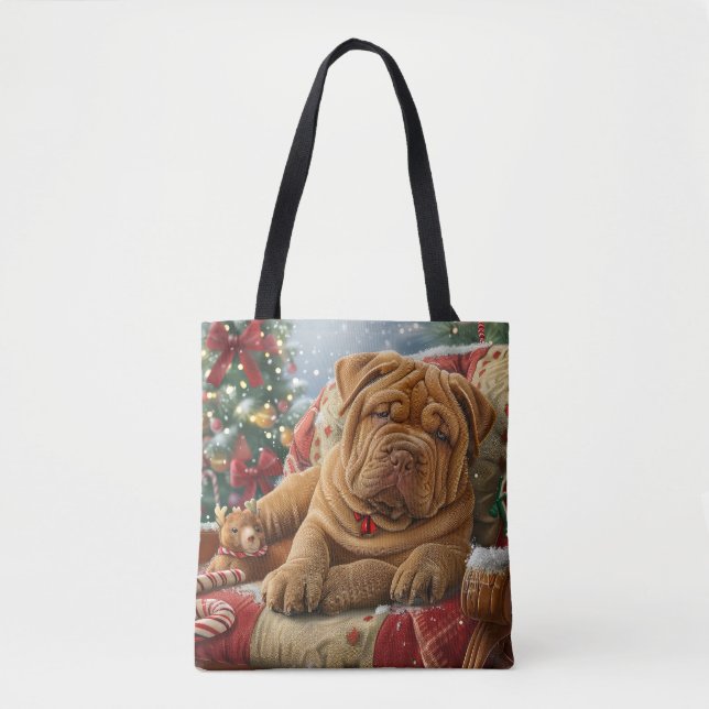 Shar Pei Dog Christmas Festive Tote Bag (Front)