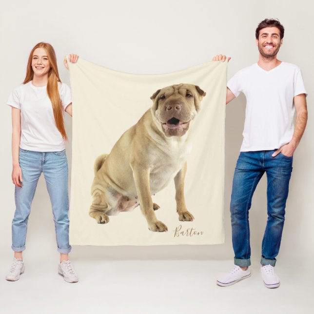 Shar Pei Dog Dad Photo Custom Fleece Blanket (In Situ)