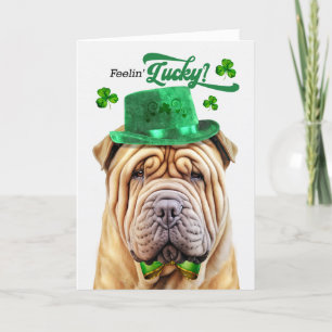 Shar Pei Dog Feelin' Lucky St Patrick's Day Holiday Card