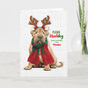 Shar Pei Dog Funny Fleas Navidog with Name Holiday Card