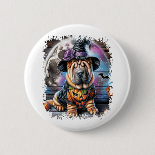 Shar Pei Dog Halloween Square 6 Cm Round Badge