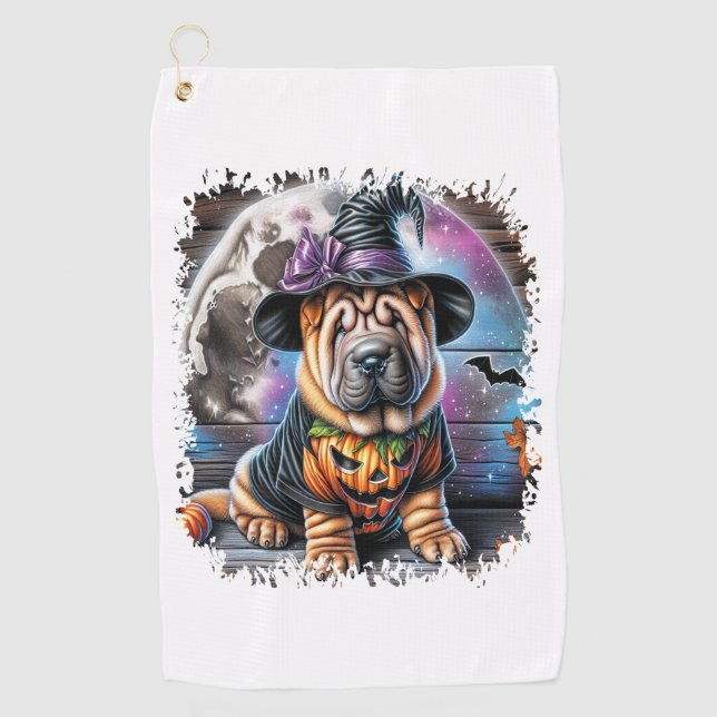 Shar Pei Dog Halloween Square Golf Towel (Front)