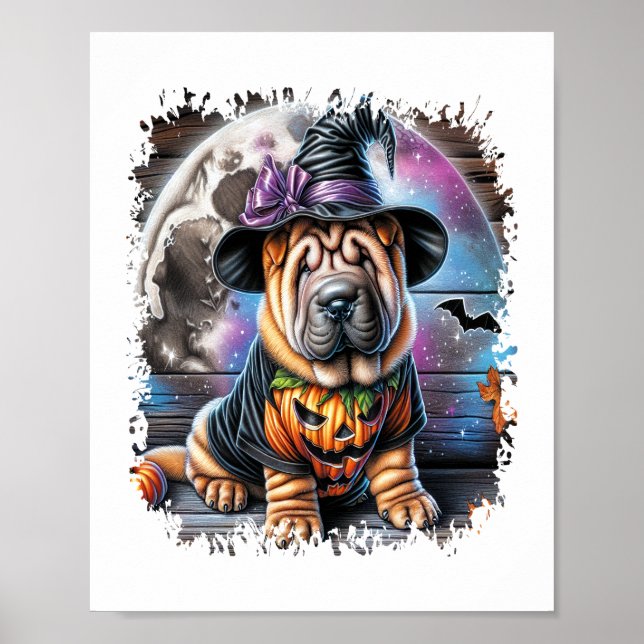 Shar Pei Dog Halloween Square Poster (Front)