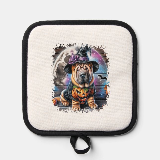 Shar Pei Dog Halloween Square Pot Holder (Front)