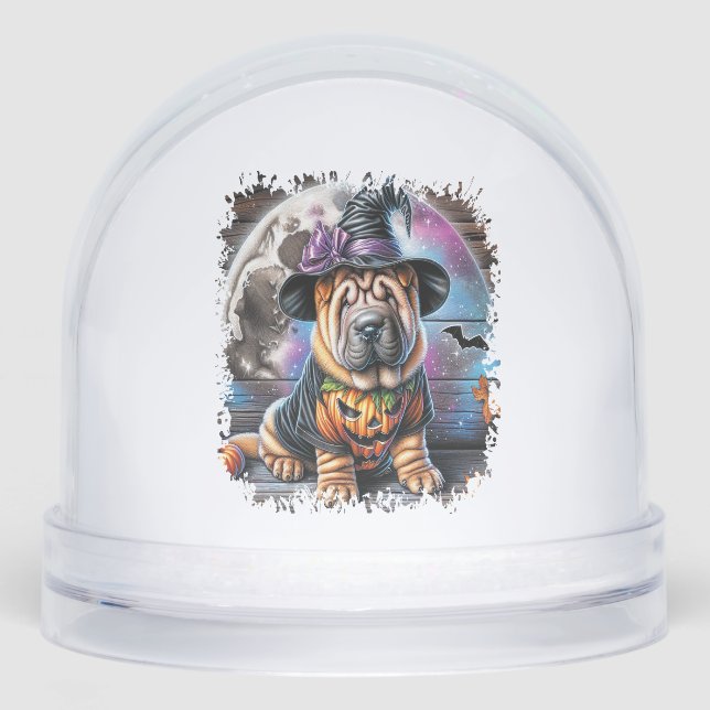 Shar Pei Dog Halloween Square Snowglobe (Front)