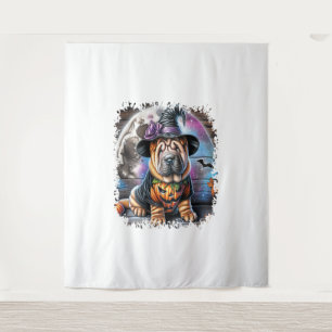 Shar Pei Dog Halloween Square Tapestry