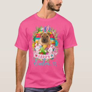 Shar Pei Dog In Easter Eggs Basket Bunnies Happy E T-Shirt