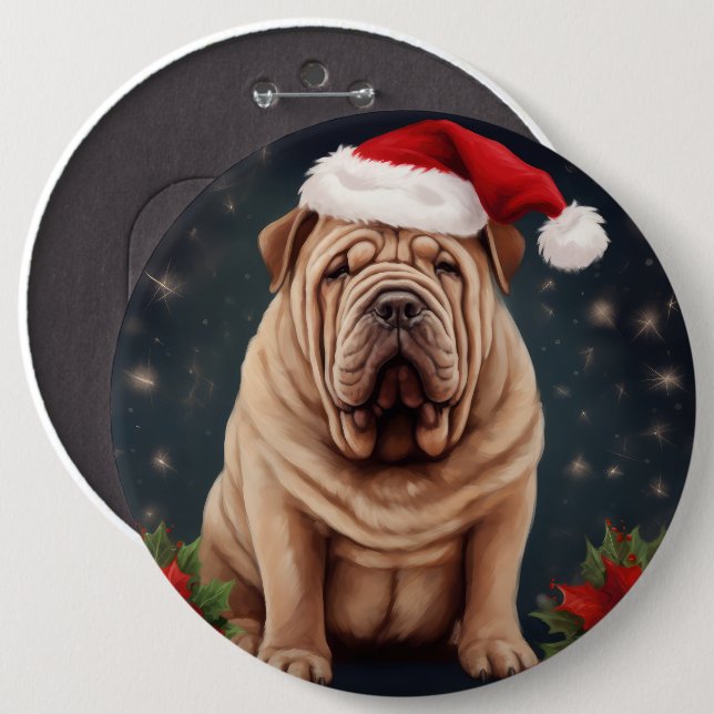 Shar Pei Dog in Snow Christmas  6 Cm Round Badge (Front & Back)