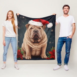 Shar Pei Dog in Snow Christmas  Fleece Blanket