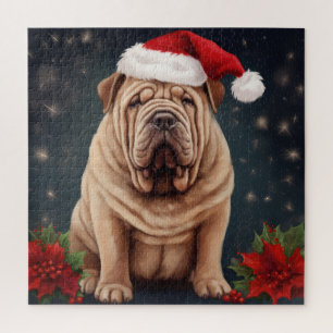 Shar Pei Dog in Snow Christmas  Jigsaw Puzzle