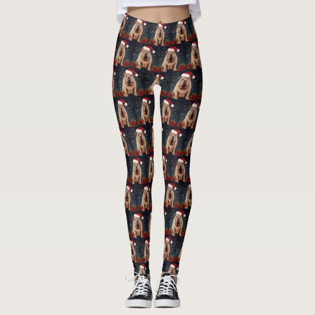 Shar Pei Dog in Snow Christmas  Leggings (Front)