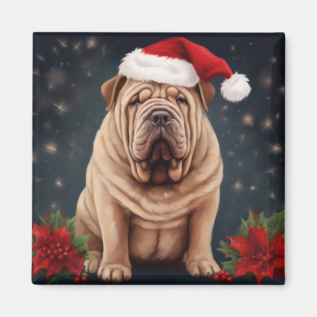 Shar Pei Dog in Snow Christmas  Magnet (Front)