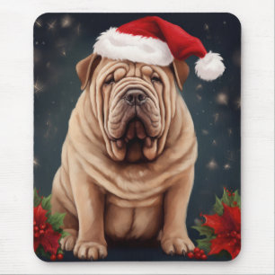 Shar Pei Dog in Snow Christmas  Mouse Mat