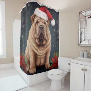 Shar Pei Dog in Snow Christmas  Shower Curtain