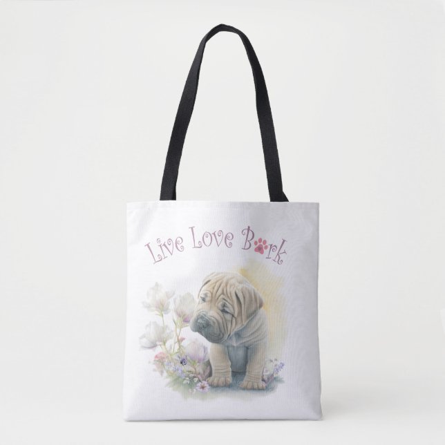Shar-pei Dog Mum Floral Tote Bag (Front)