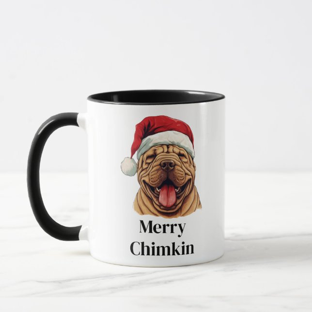 Shar Pei Dog Santa Hat Christmas Mug (Left)