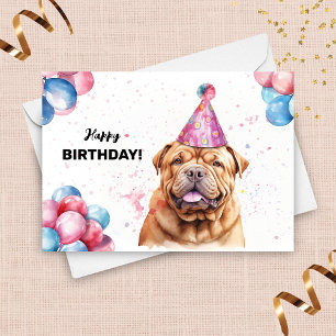 Shar Pei Dog with Balloons and Party Hat Birthday Card