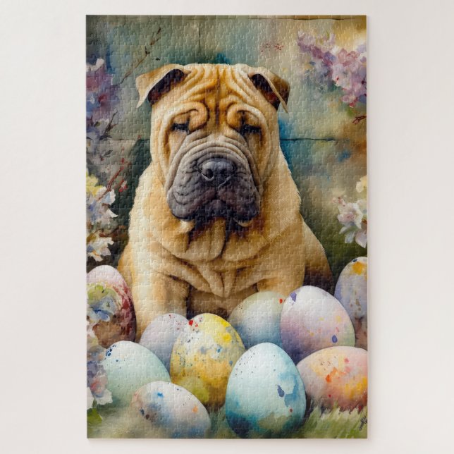 Shar Pei Dog with Easter Eggs Holiday  Jigsaw Puzzle (Vertical)