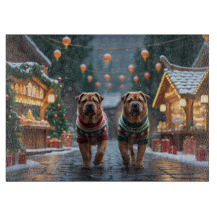Shar Pei  Dogs Christmas Snow Holiday Cutting Board