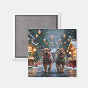 Shar Pei  Dogs Christmas Snow Holiday Magnet