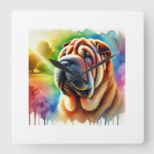 Shar Pei Elegance 280824AREF102 - Watercolor Square Wall Clock
