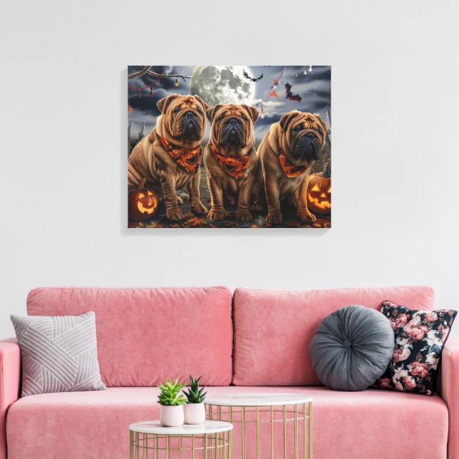 Shar Pei Halloween Spooky Canvas Print (Insitu(LivingRoom))