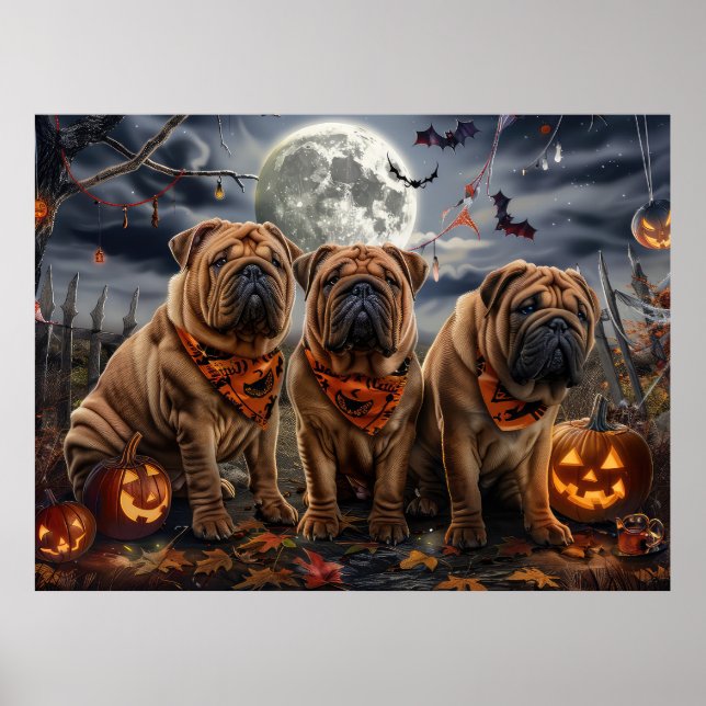Shar Pei Halloween Spooky Poster (Front)