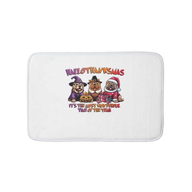 Shar Pei Halloween Thanksgiving Christmas Classic  Bath Mat (Front)