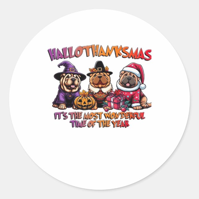 Shar Pei Halloween Thanksgiving Christmas Classic  Classic Round Sticker (Front)