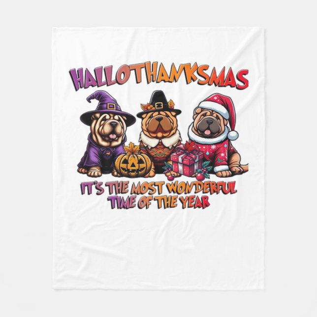 Shar Pei Halloween Thanksgiving Christmas Classic  Fleece Blanket (Front)