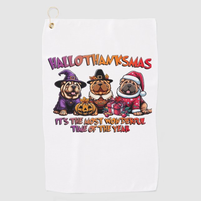 Shar Pei Halloween Thanksgiving Christmas Classic  Golf Towel (Front)
