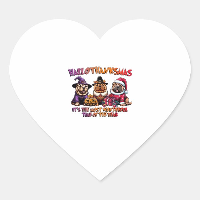 Shar Pei Halloween Thanksgiving Christmas Classic  Heart Sticker (Front)